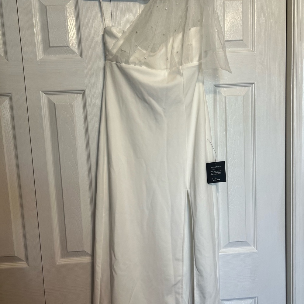 Elegant White Dress with Sheer Overlay